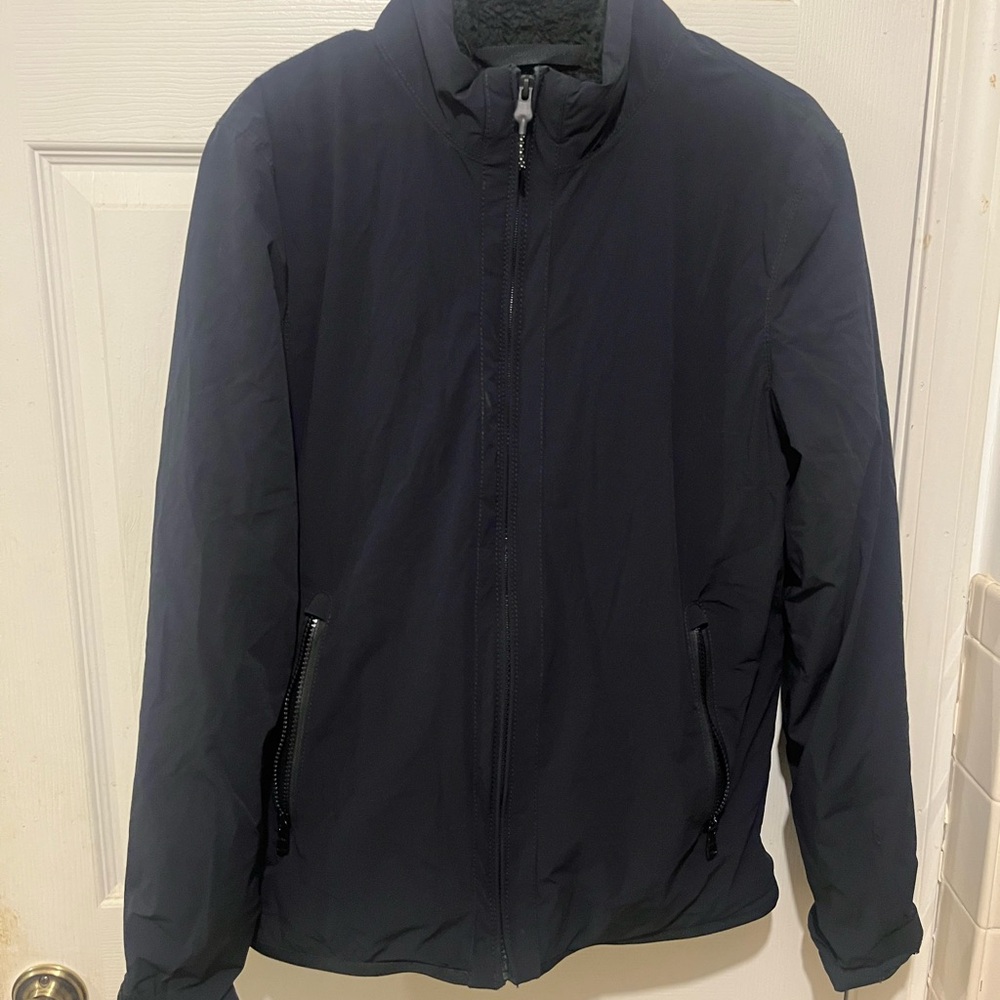 Banana Republic Black Fleece lined Windbreaker Stand-Up Collar Jacket